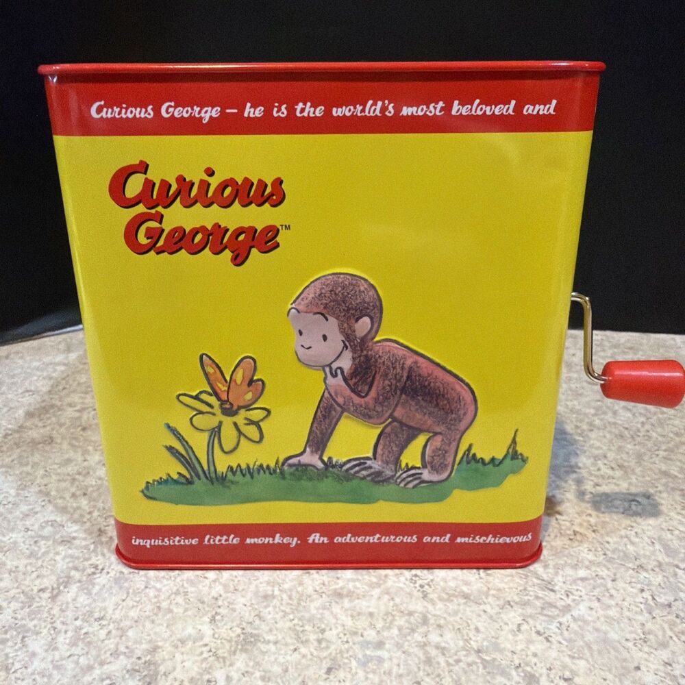 Curious George Manual Crank Jack In The Box Vintage, Yellow Red
